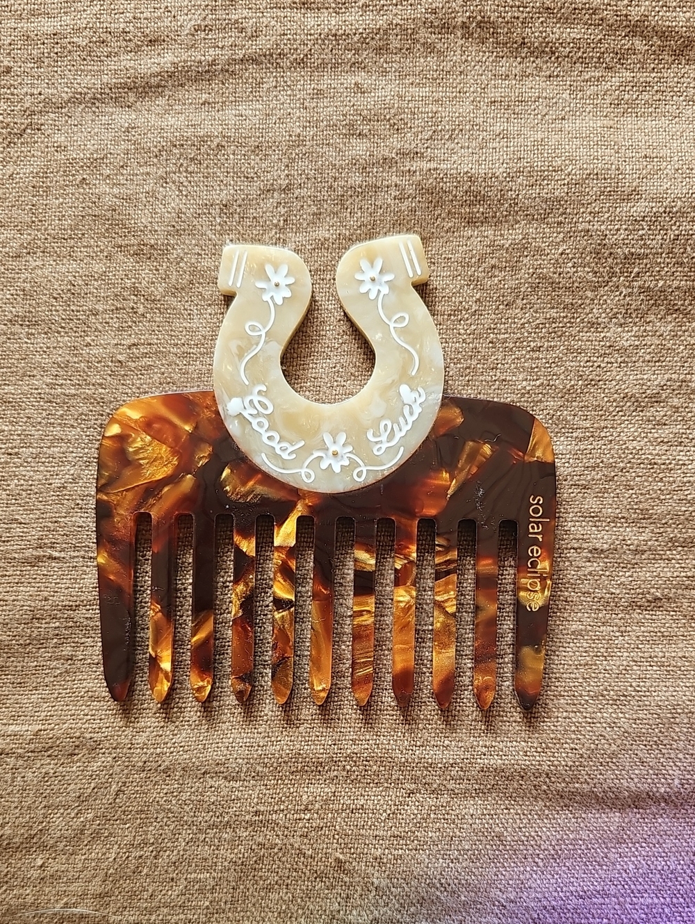 Solar Eclipse Good Luck Horseshoe Tortoiseshell Hair Pick Comb